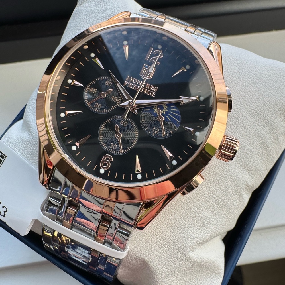 Invicta X Montres Prestige Men's Silver Rose Gold/Black Watch 40mm MPW-0073 New!